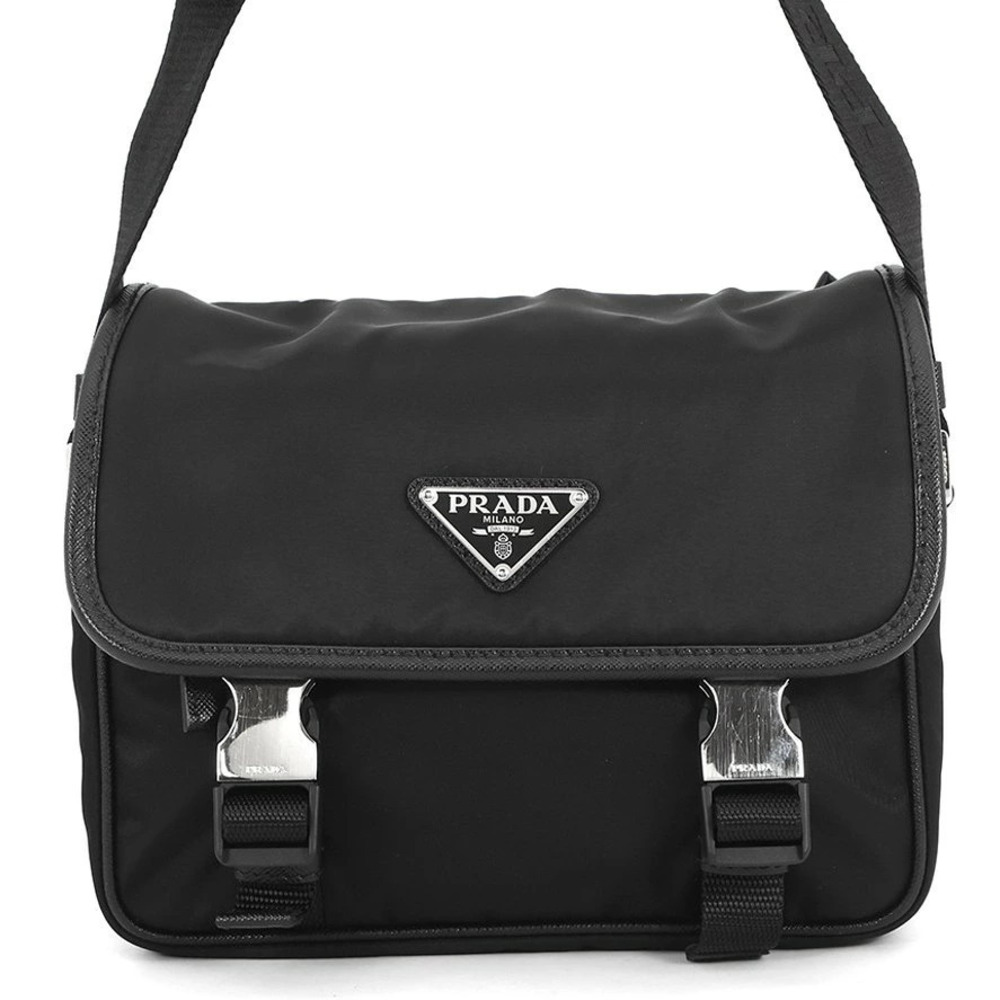 Prada Shoulder Bag Re Triangle Saffiano Leather Black